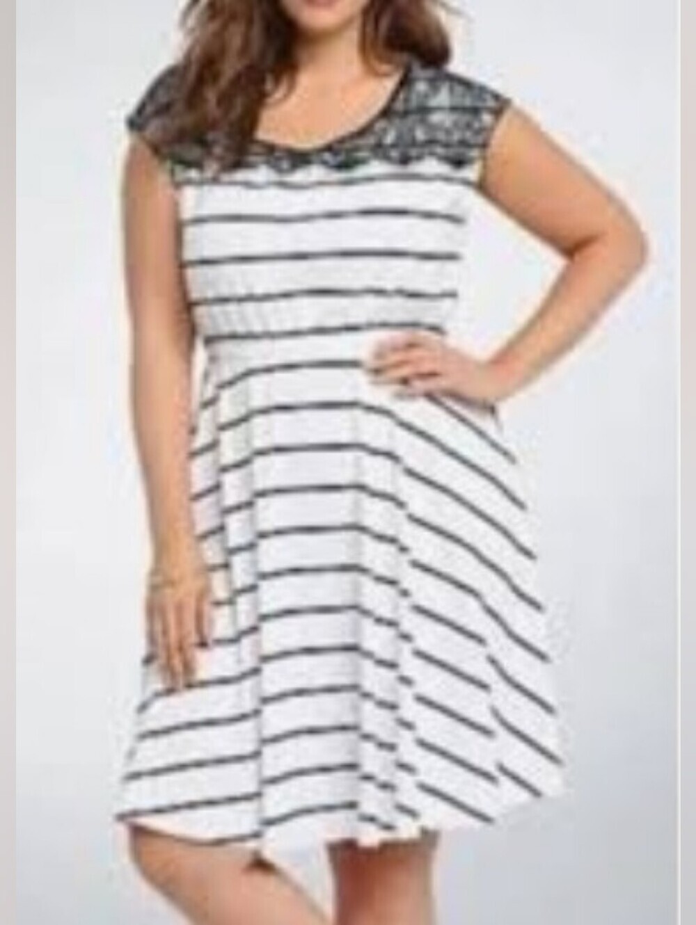 TORRID Lace Yoke Striped Skater Dress - Black & White Size 0 (L/XL)